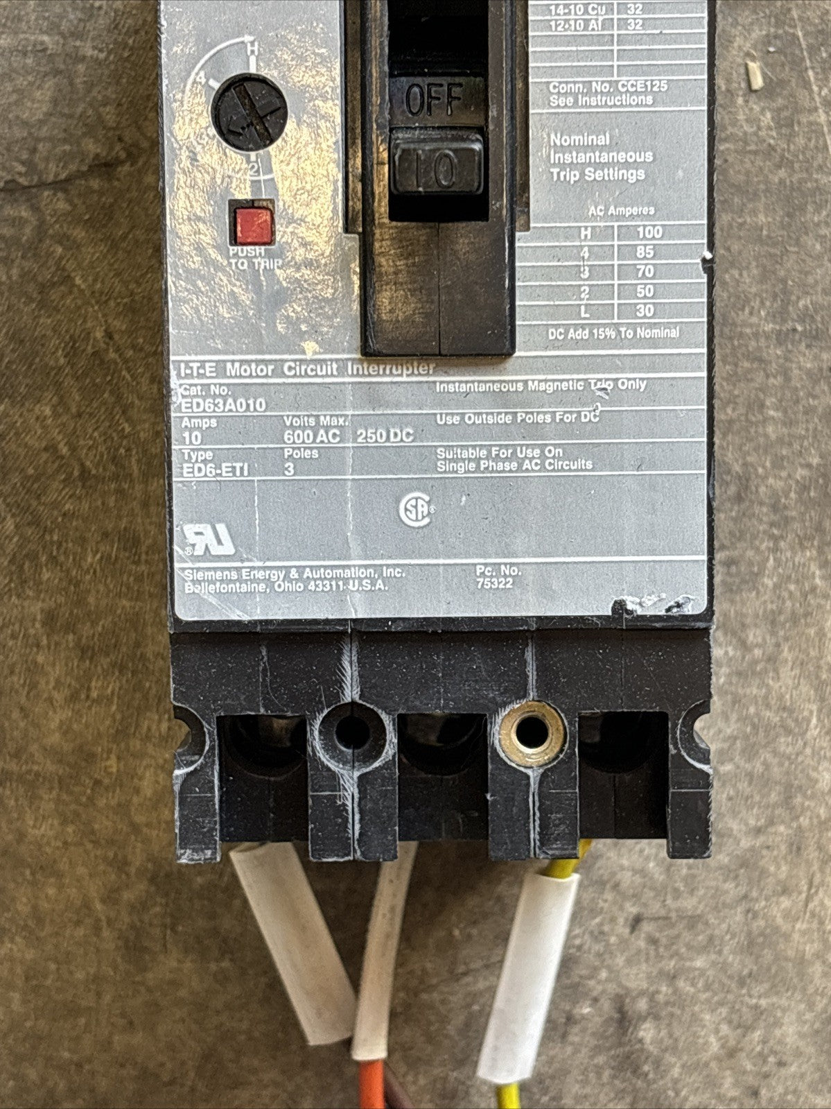Siemens ITE ED63A010 10A 3P Circuit Breaker1