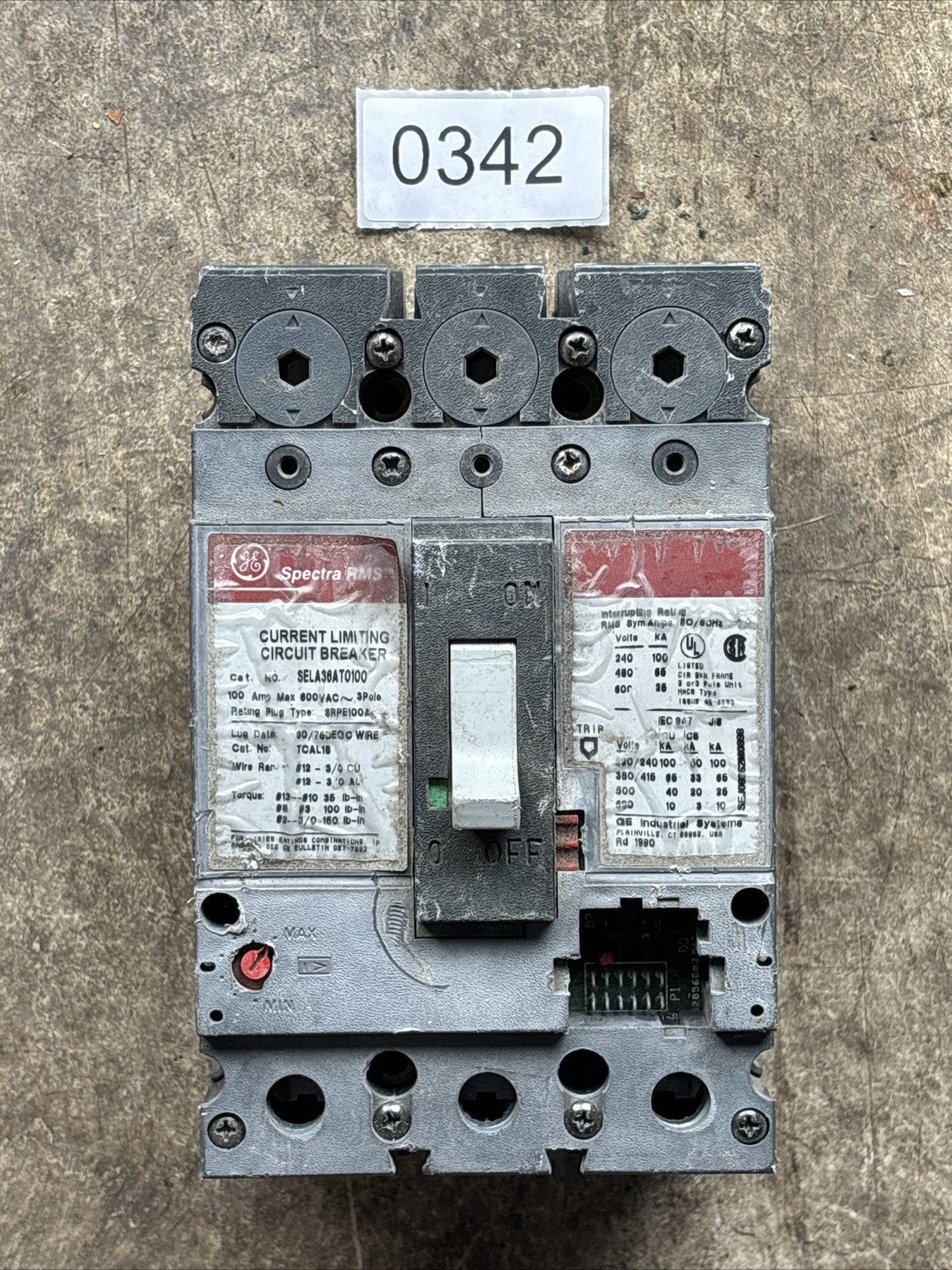 General Electric SELA36AT0100 Circuit Breaker 100A 3P 600V 3 pole 100 Amp TESTED0
