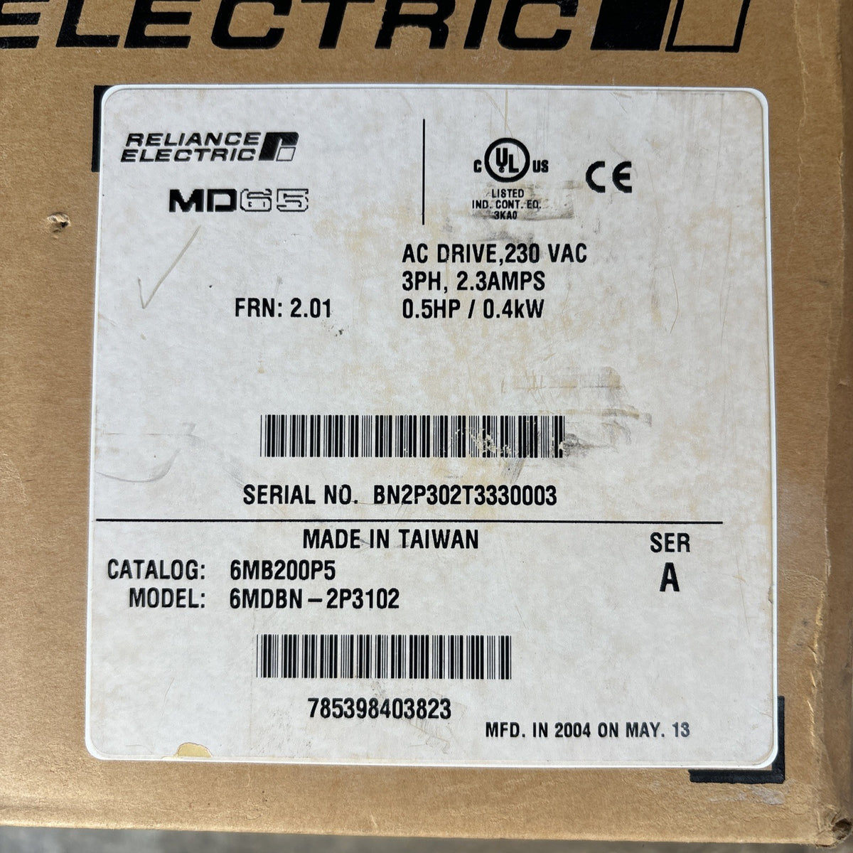 Reliance Electric MD65 AC DRIVE 6MB200P5 0.5HP 0.4kW 6MDBN 2P3102 NEW1