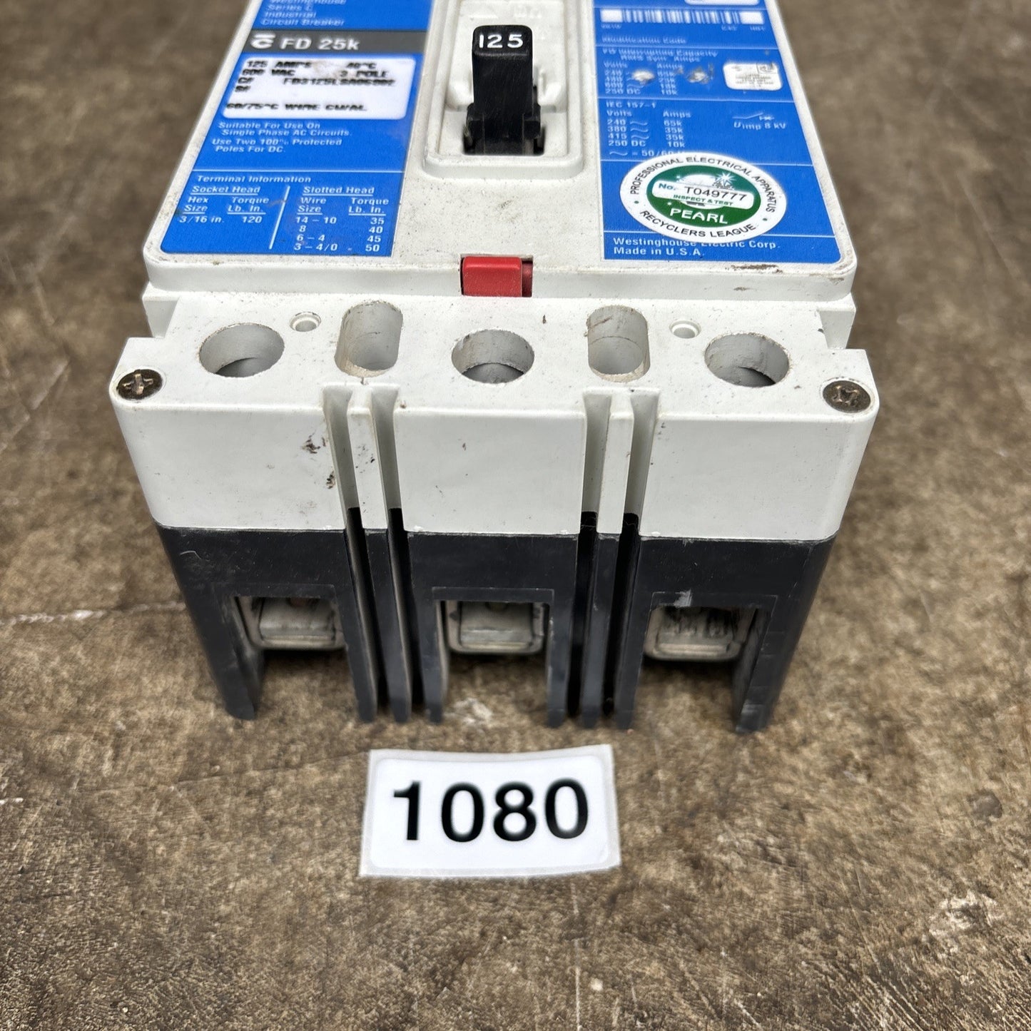 Cutler Hammer FD3125LSA06S02 FD 25K Circuit Breaker 125A1