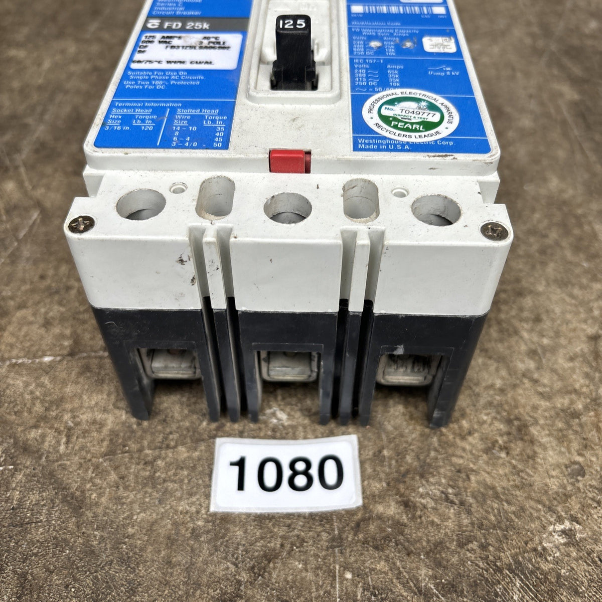 Cutler Hammer FD3125LSA06S02 FD 25K Circuit Breaker 125A1