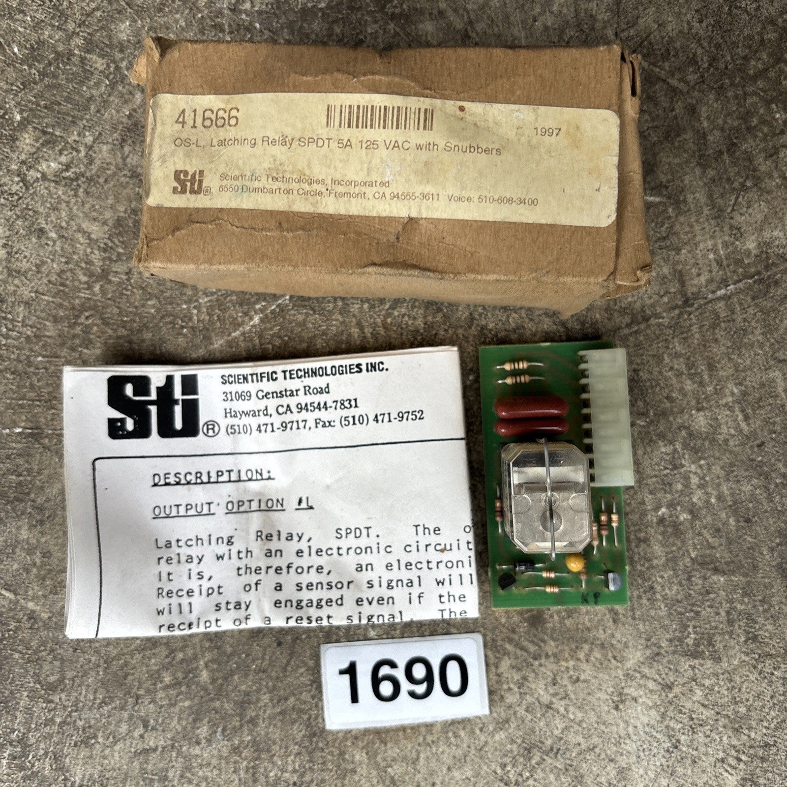 STI 41666 OS L Latching Relay w/ Snubbers SPDT 5A 125 VAC W/Snubbers, NOS, Open 0