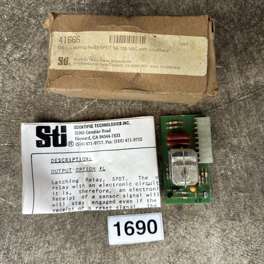 STI 41666 OS L Latching Relay w/ Snubbers SPDT 5A 125 VAC W/Snubbers, NOS, Open 0