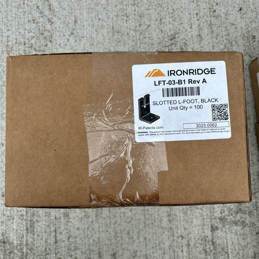 Case Of 100 IronRidge LFT‑03‑B1 — Slotted L‑Foot, Black, Rev A0
