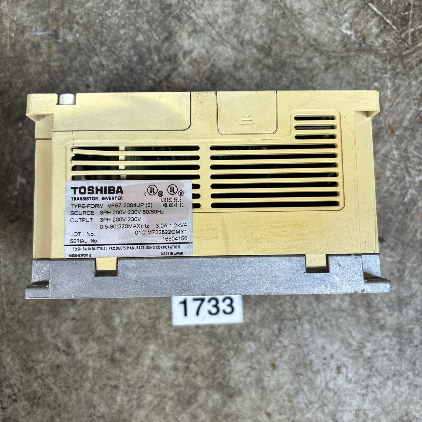 Toshiba VFS7 2004UP Transistor Invertor 3 Phase 3 Amp 200 230 Volts Works Read3