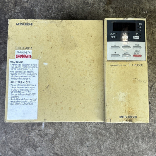 Mitsubishi FR A044 3.7K UL 5.0Hp Frequency Drive with FR PU03E Parameter Unit0