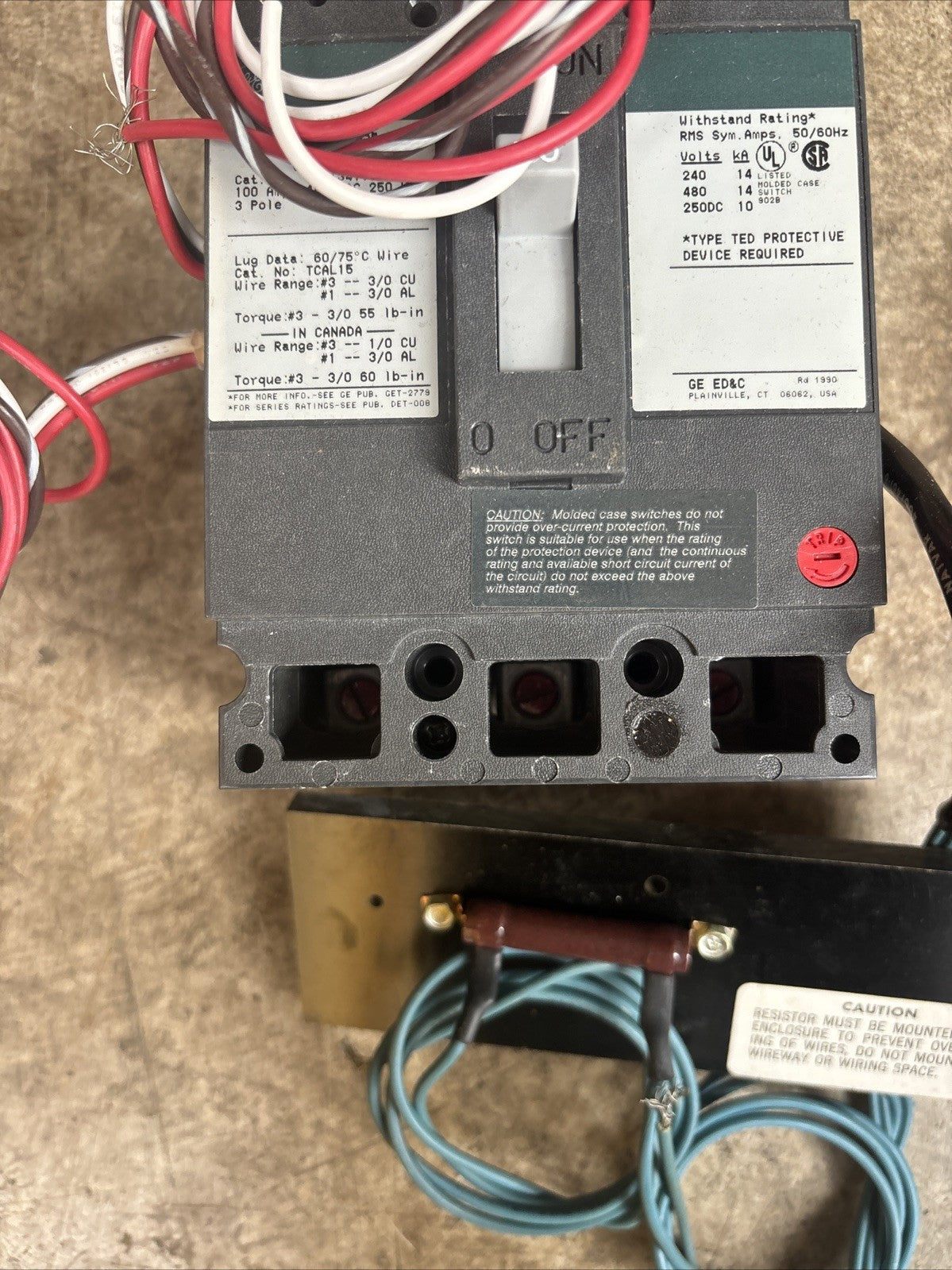 General Electric 100A Molded Case Switch TED134YT100 W/AUX SW & Shunt Trip4