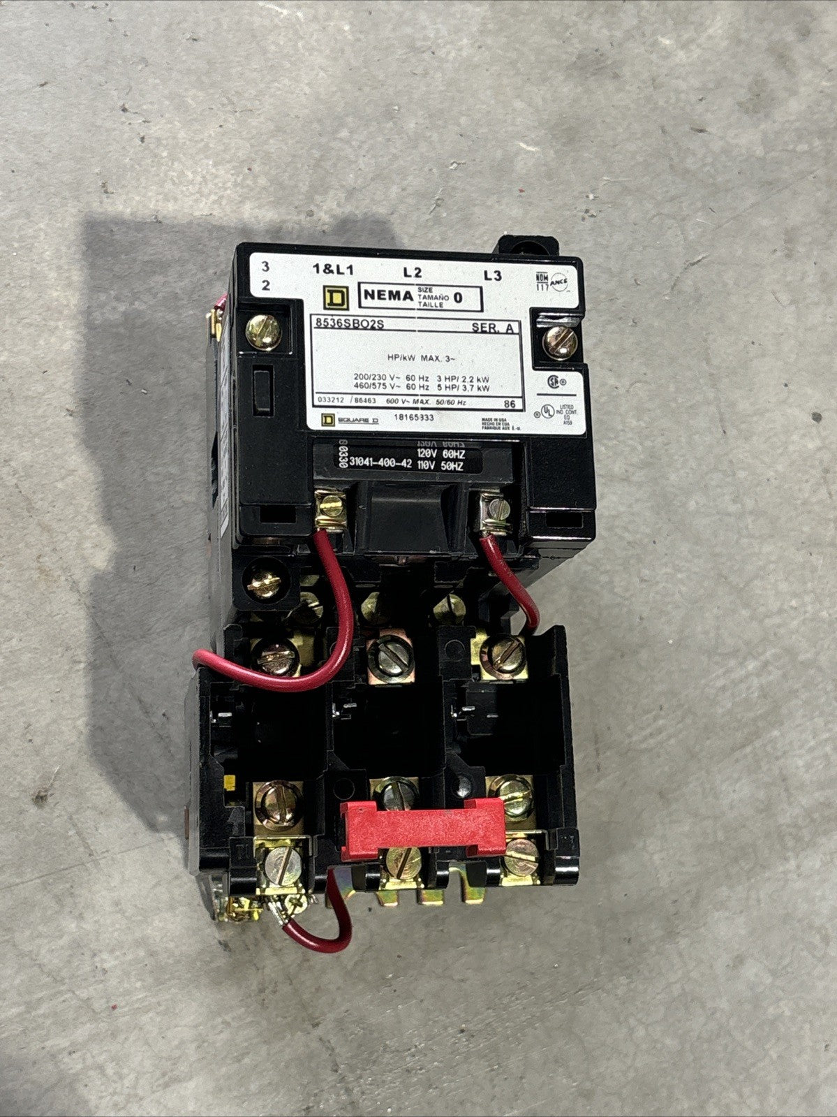New Take Out Square D 8536SBO2S AC Magnetic Starter NEMA Size 0 Ser A, 600V0