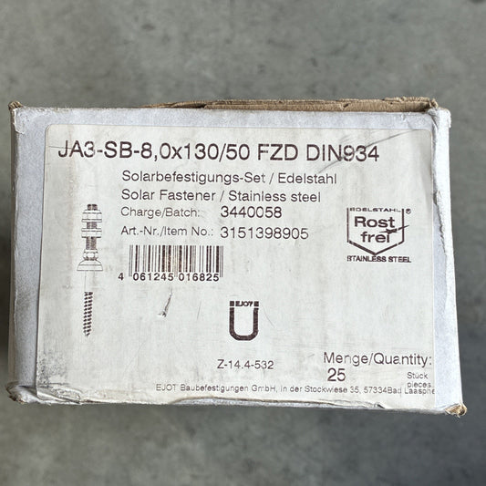 25EJOT Solar Fastener Set JA3 SB 8,0x130/50 DIN934 M10 8.0x130mm Stainless Steel0
