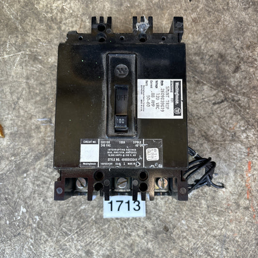 Westinghouse EB3100 100A 240V 3 Pole Circuit Breaker 17JS 1125 F16 Chipped0