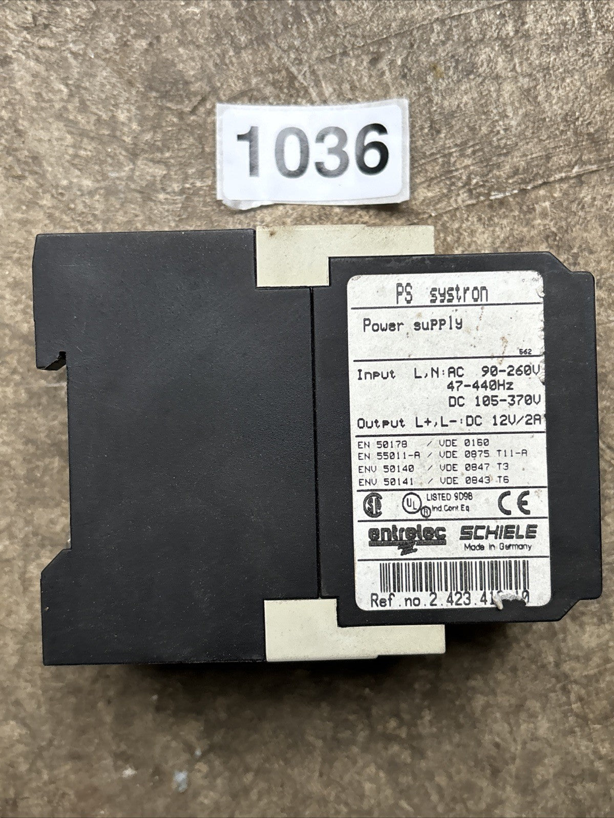 SCHIELE ENTRELEC SYSTRON PS 12V /2A POWER SUPPLY 2.423.418.101