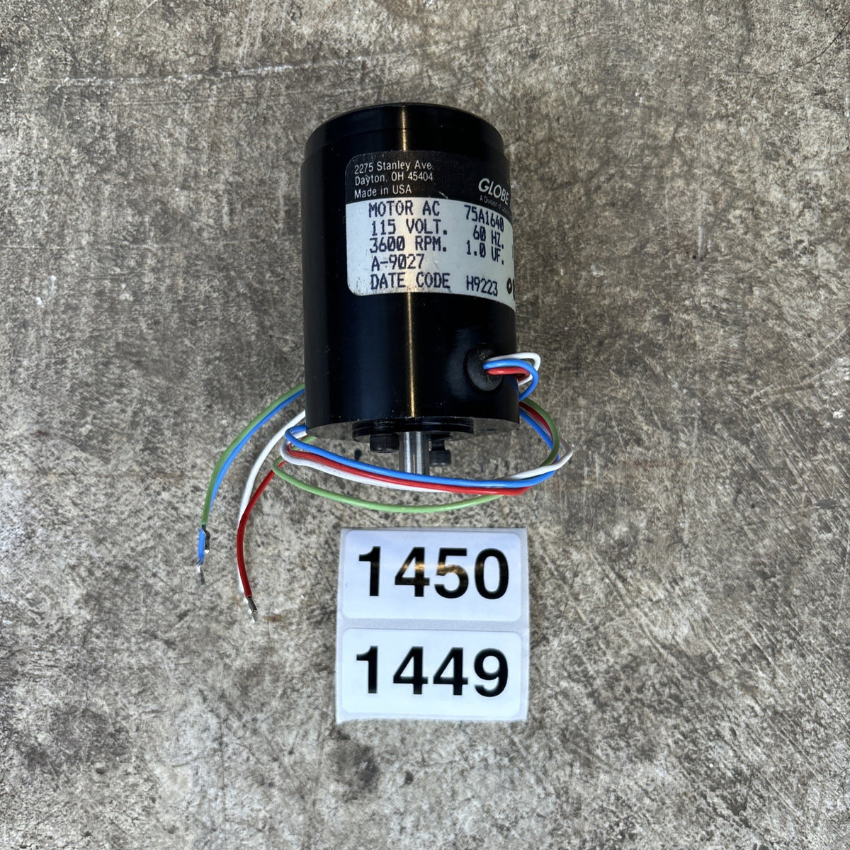 Globe Motors 75A1640 AC Gear Motor 115V 1 P 3600 RPM New0