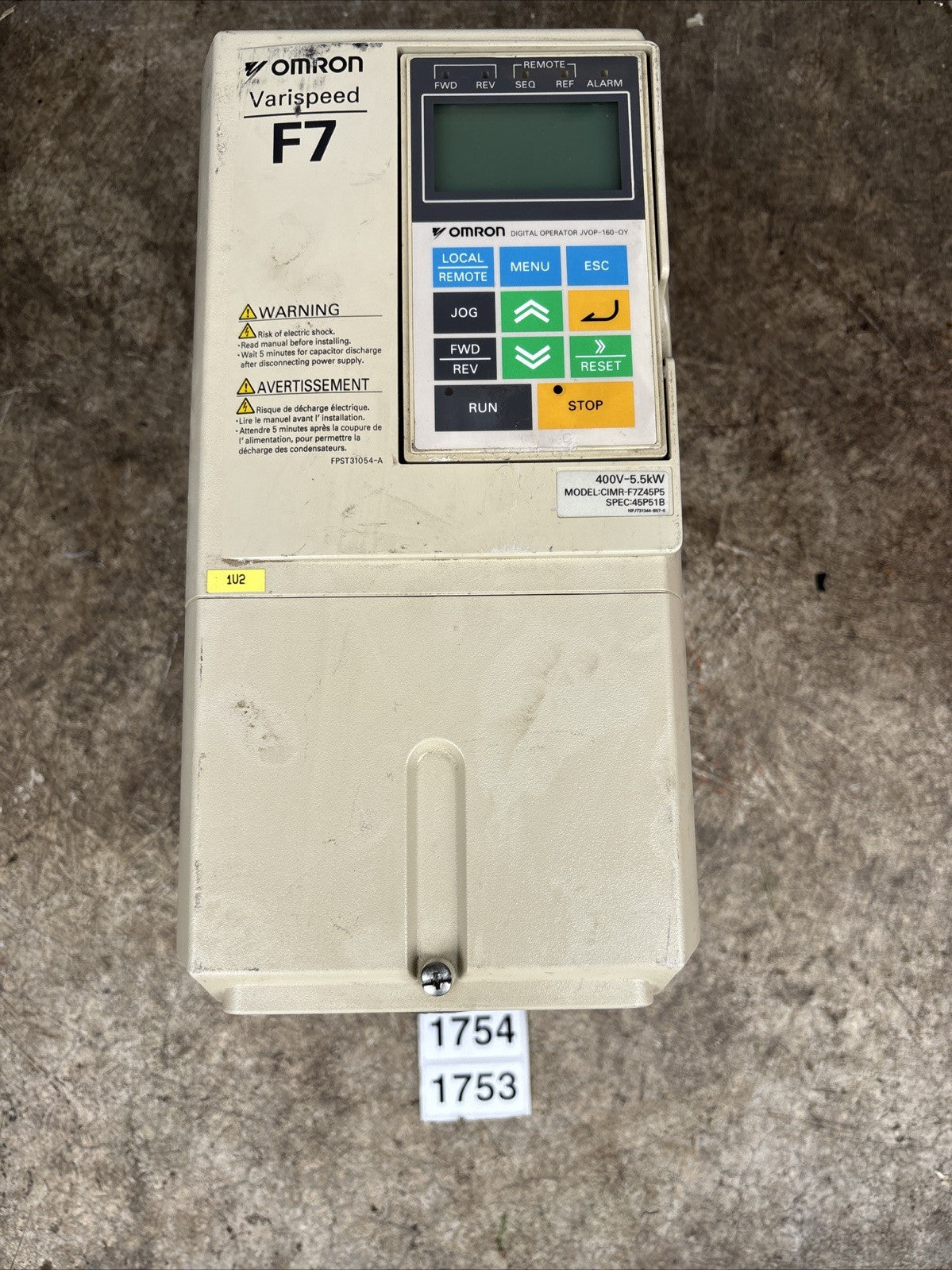 OMRON CIMR F7Z45P5 VARISPEED F7 DRIVE USED, GOOD0