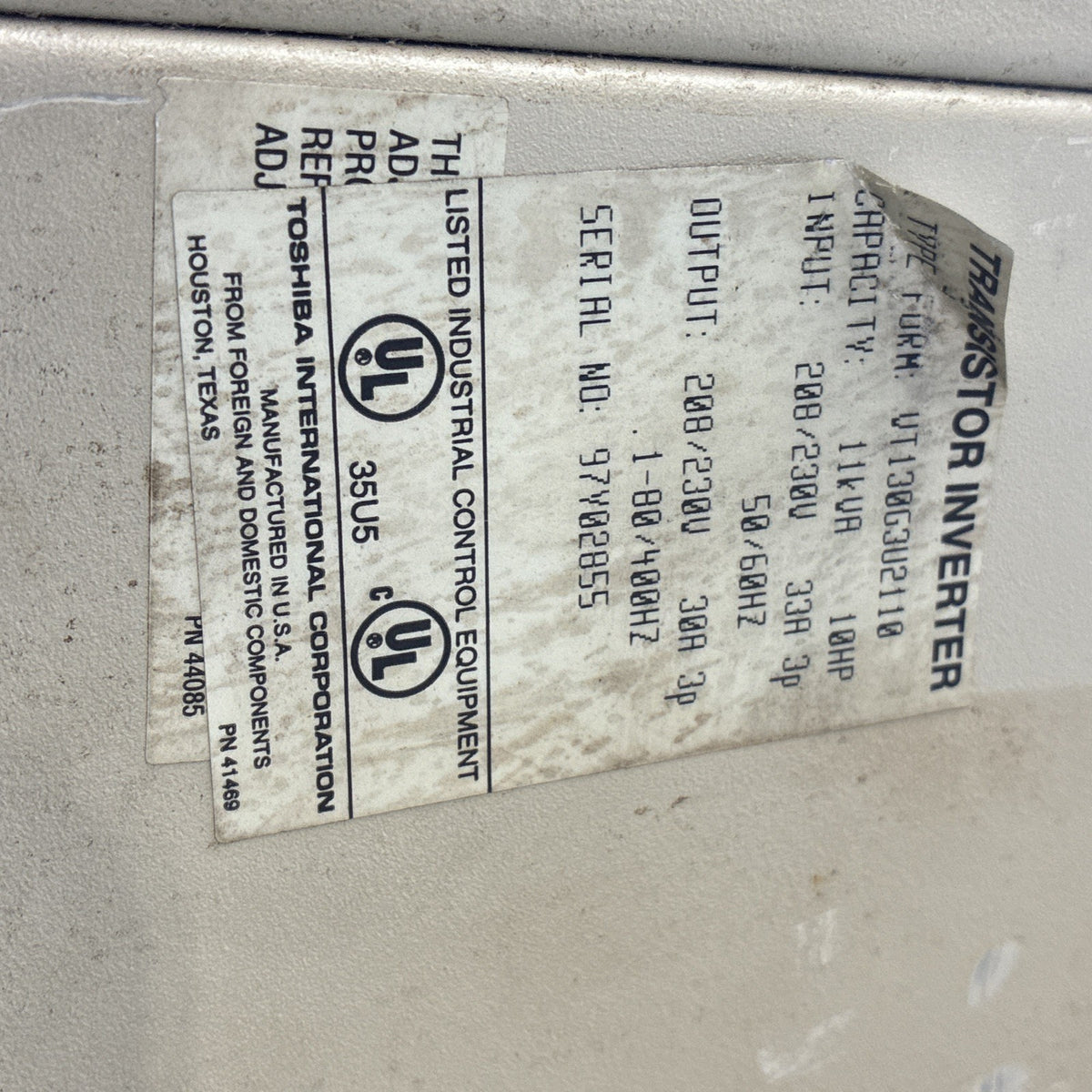 TOSHIBA G3 TOSVERT-130 TRANSISTOR INVERTER VT130G3U4270 27KVA 25HP DRIVE VFD(6921