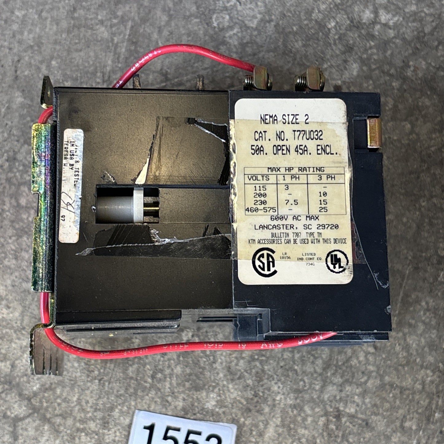 JOSLYN CLARK,T77U032,SIZE 2 CONTACTOR 50A 600V2