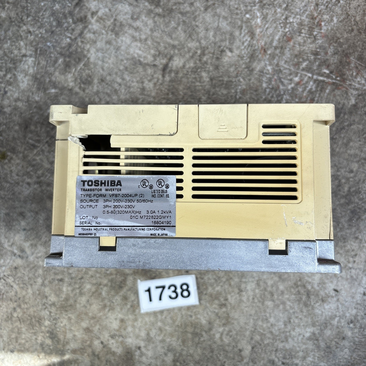 Toshiba VFS7 2004UP Transistor Invertor 3 Phase 3 Amp 200 230 Volts Works Read2