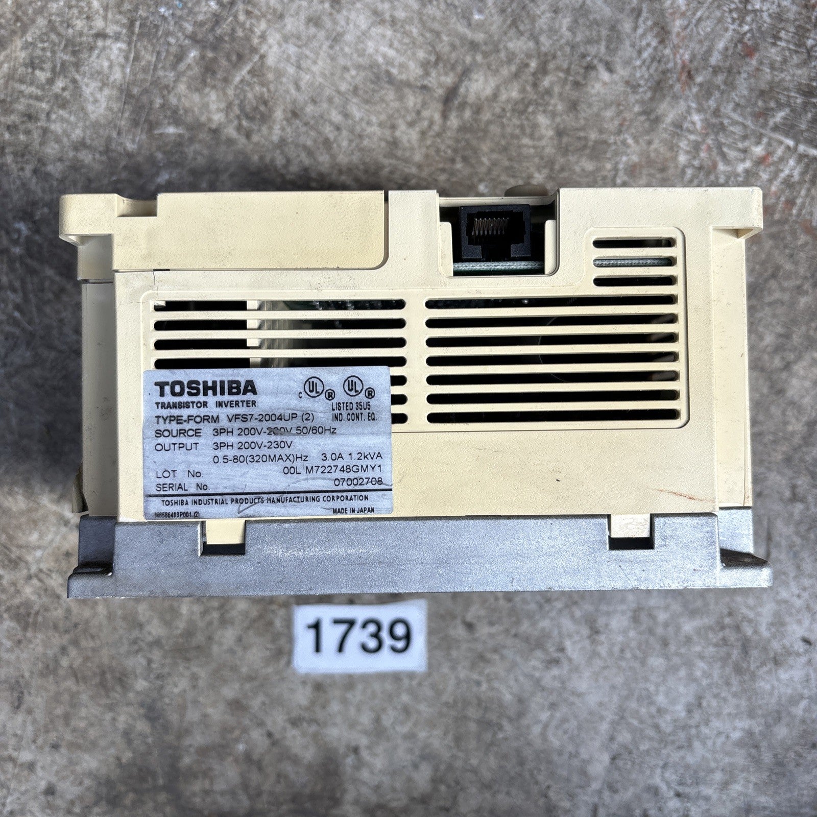 Toshiba VFS7 2004UP Transistor Invertor 3 Phase 3 Amp 200 230 Volts Works Read2