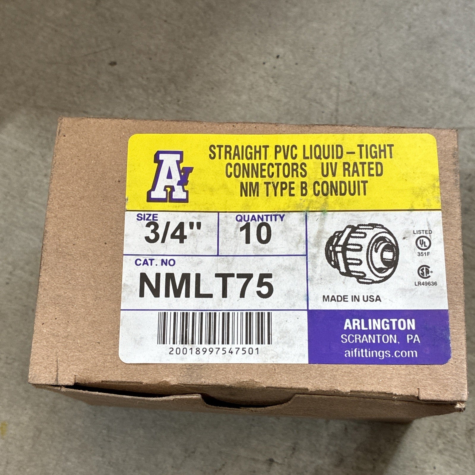 Case Of 10 Arlington NMLT75 Straight Liquid Tight Conduit Connector, 3/4 New0