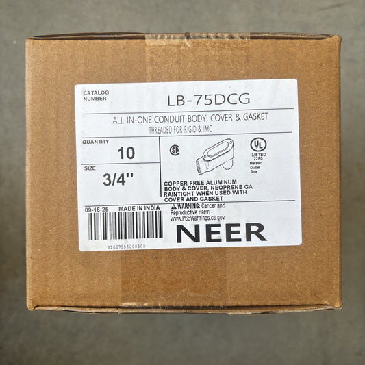 Case Of 10 NEER ALL IN ONE CONDUIT BODY | COVER & GASKET LB 75DCG0