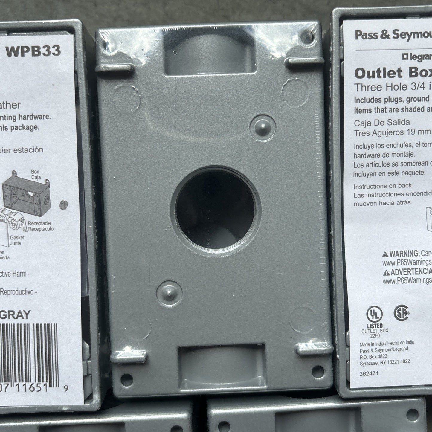 Lot Of 5 Pass & Seymour Three Hole 3/4" All Weather Outlet Box WPB333