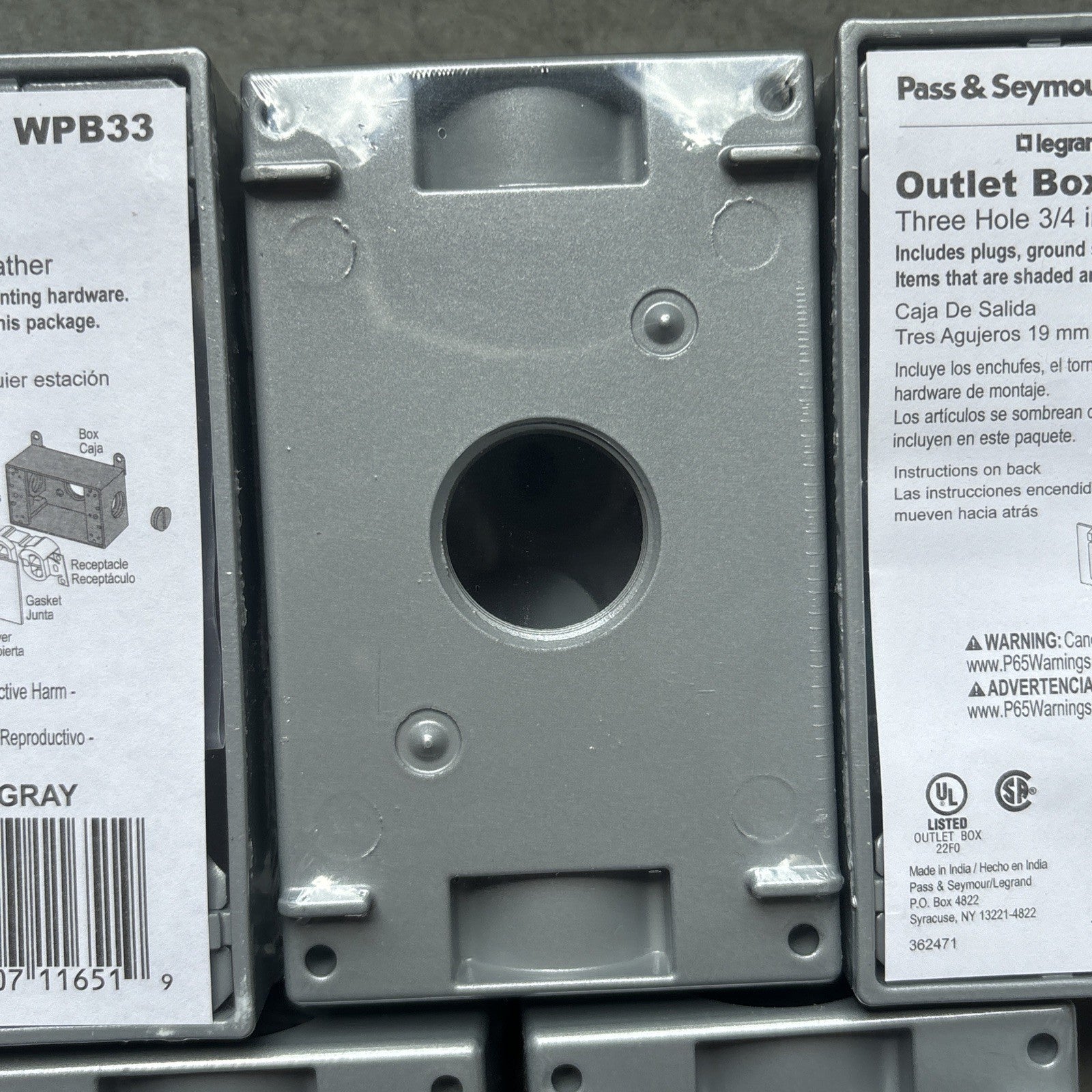 Lot Of 5 Pass & Seymour Three Hole 3/4" All Weather Outlet Box WPB333