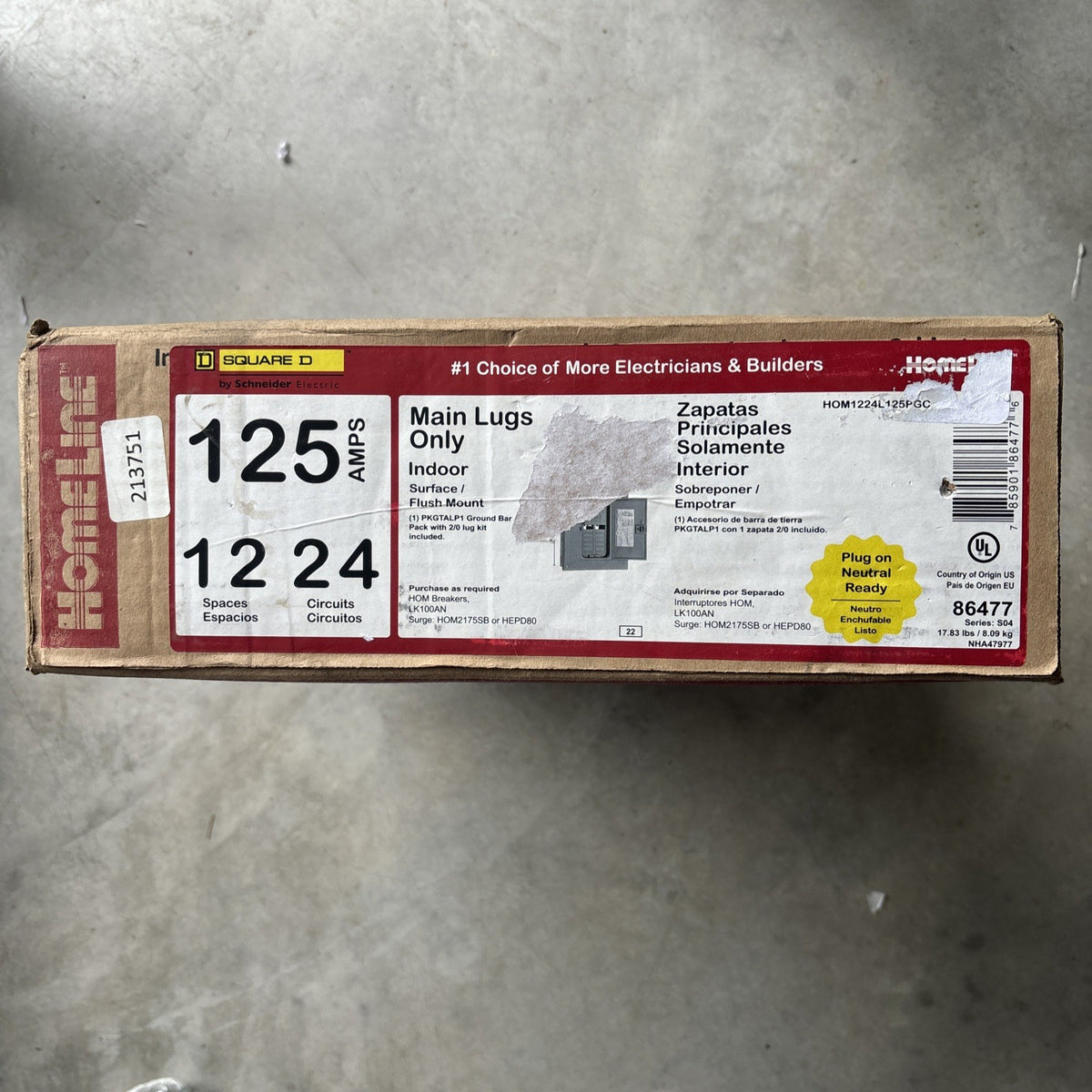 Square D HOM1224L125PGC Load Center 125A MLO 120/208V 1PH 3W  E2796 NEW0