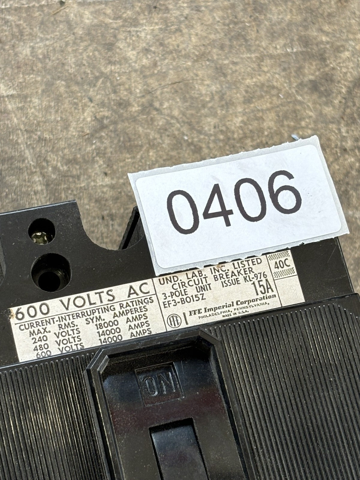 ITE EF3 B015Z Circuit Breaker 15 Amp 3 Pole 600 Vac1