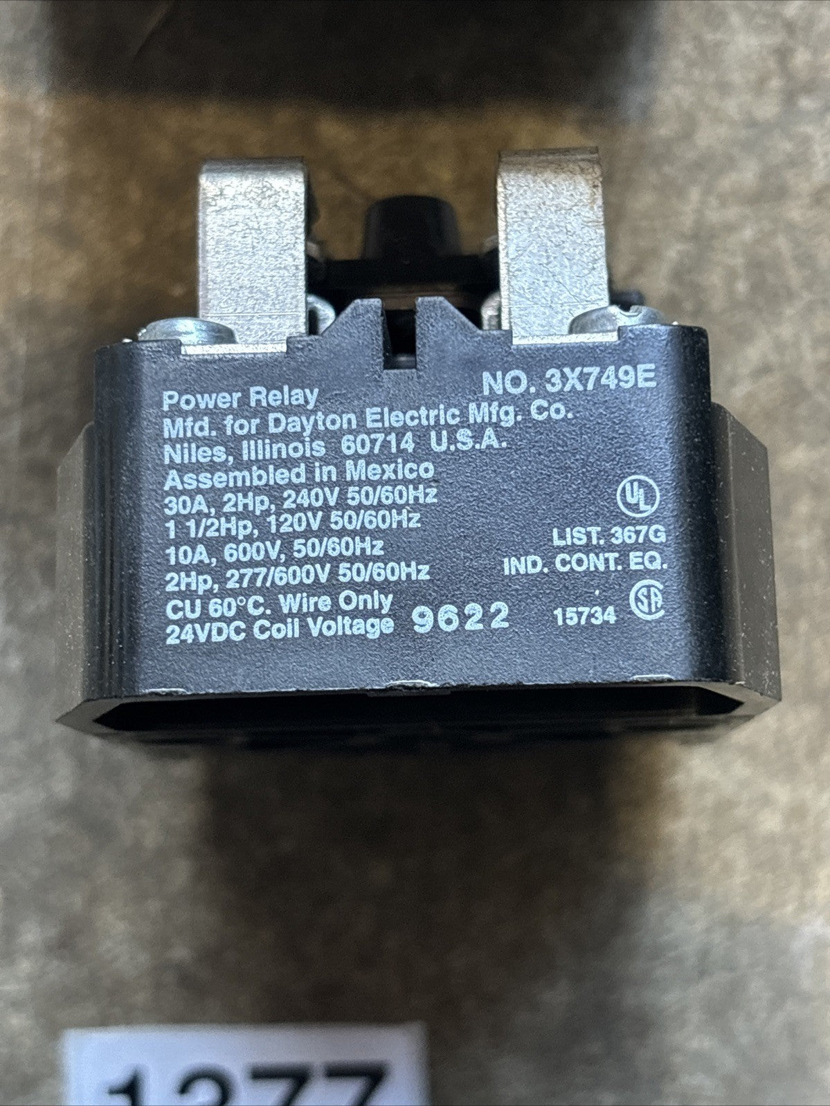 Dayton 3X749E Open Power Relay: Surface Mounted, 24V DC, 8 Pins/Terminals, DPDT2