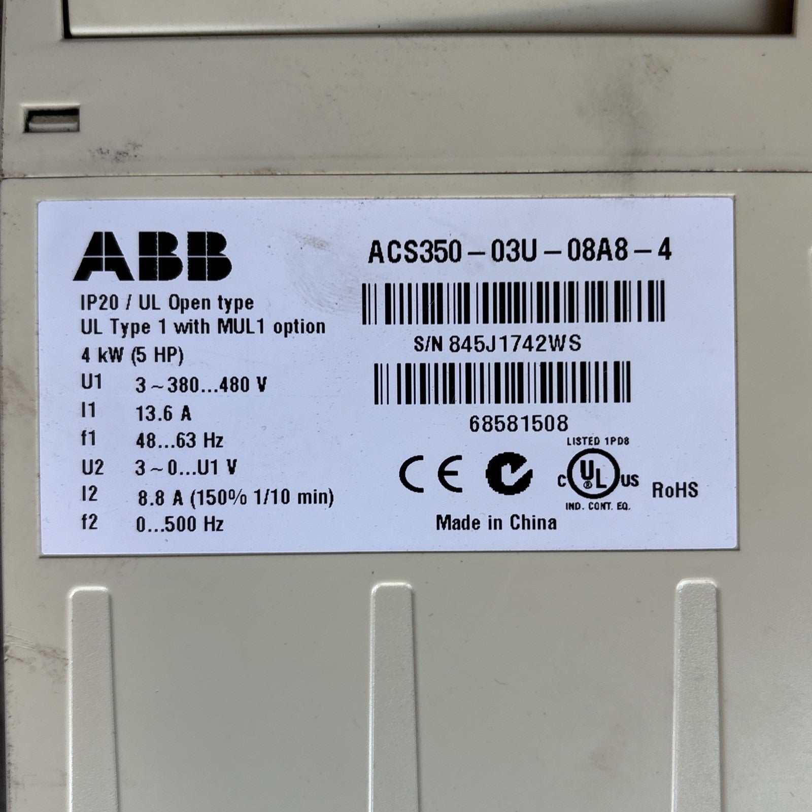 ABB ACS350 03U 08A8 4 4KW/5HP AC Drive 3Ph 380...480V 2