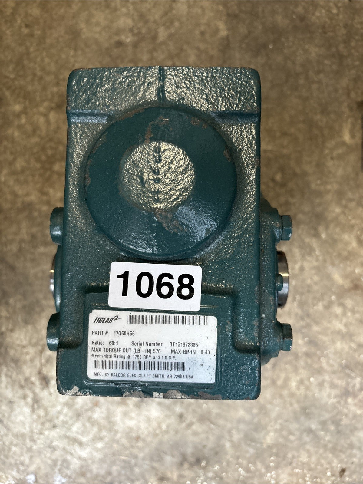 Dodge Tigear 2 17Q60H56 Gearbox 60:1, 576Lb/in, 0.43HP In, 1750RPM 1" Out Bore0