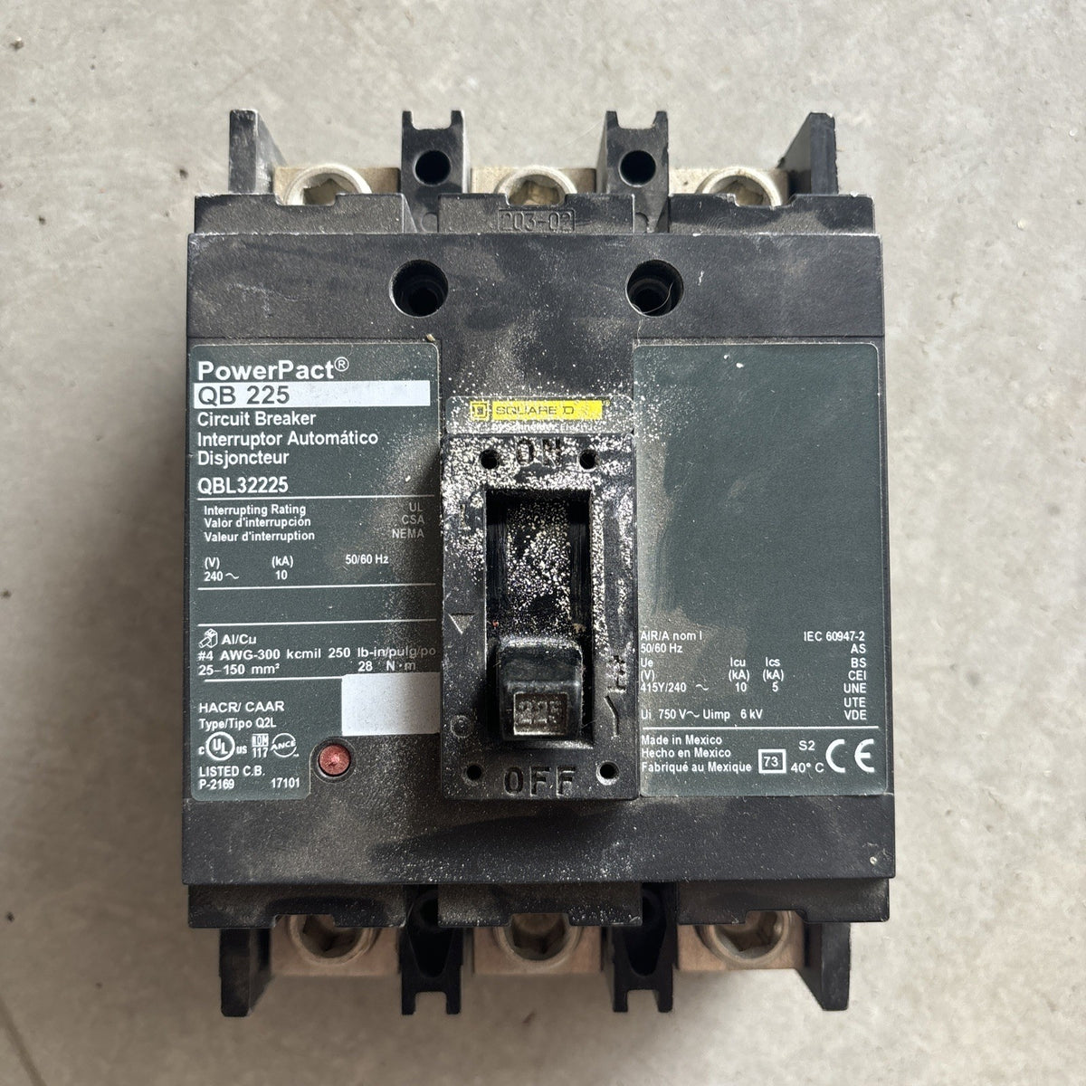 Square D QBL32225 PowerPact Circuit Breaker 225A 240V 3P HACR Type Q2L0