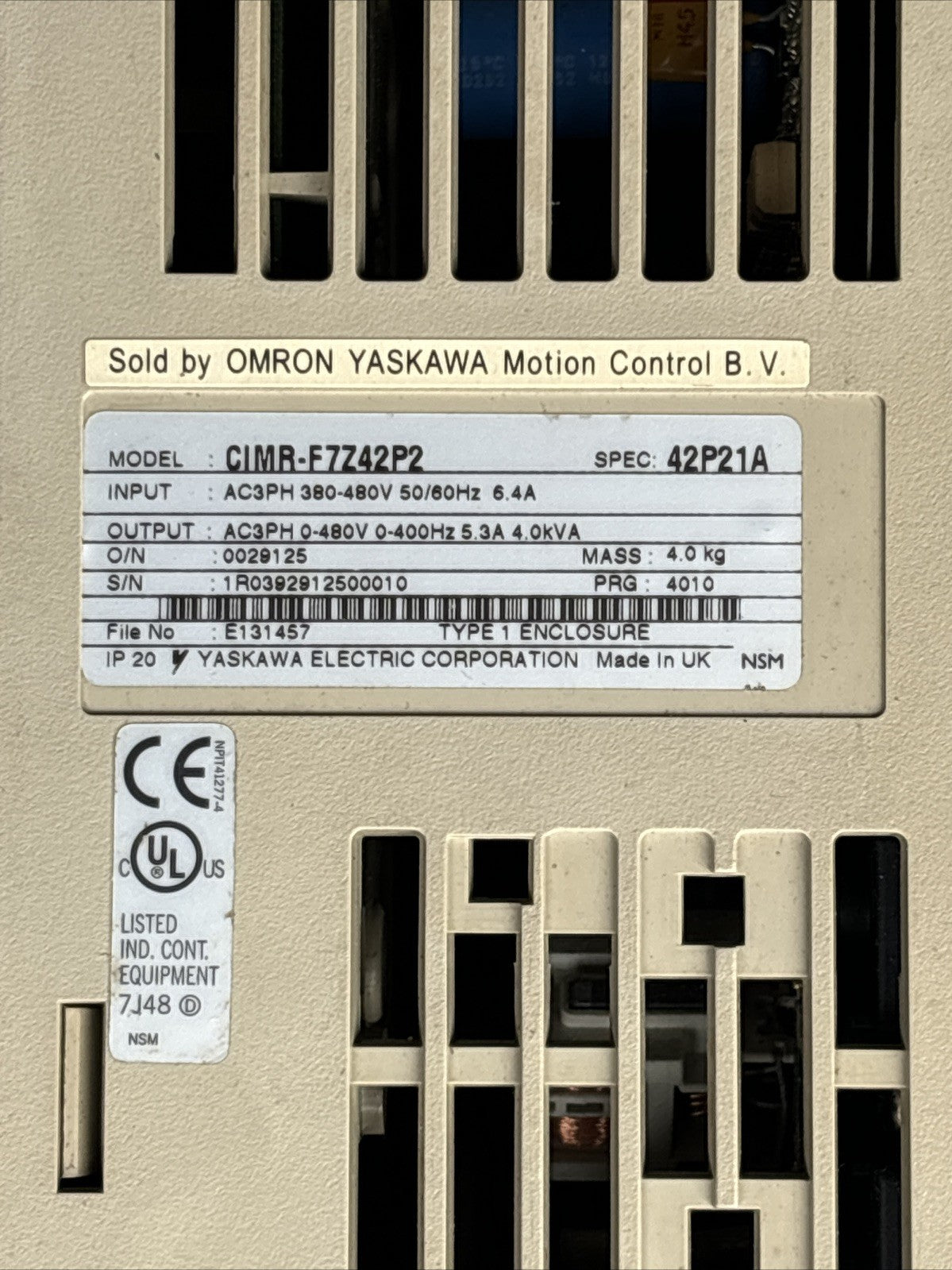 OMRON CIMR F7Z45P5 VARISPEED F7 DRIVE USED, GOOD7
