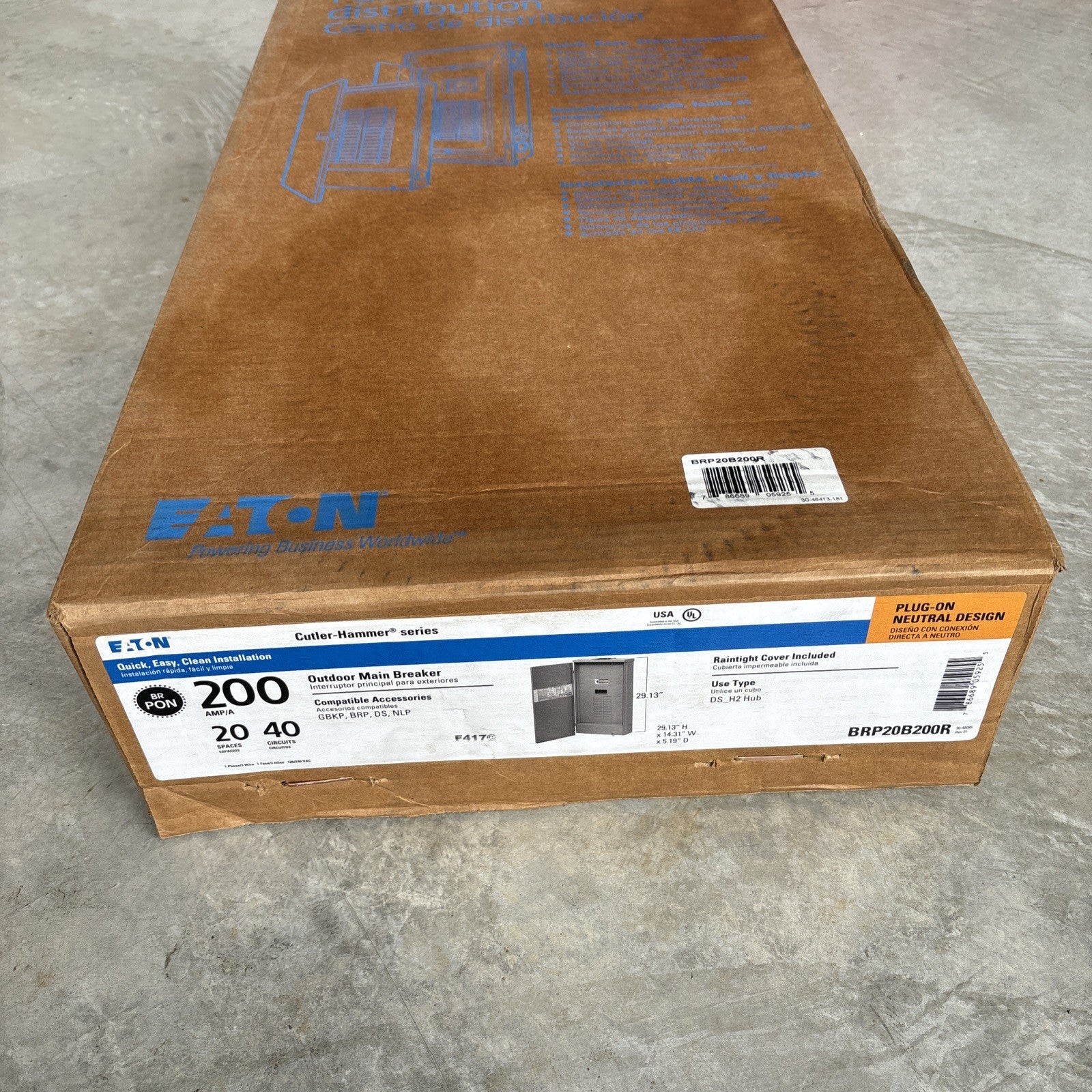 Eaton 200 amps 120/240 V 20 space 40 circuits Surface Mount Main Breaker New0