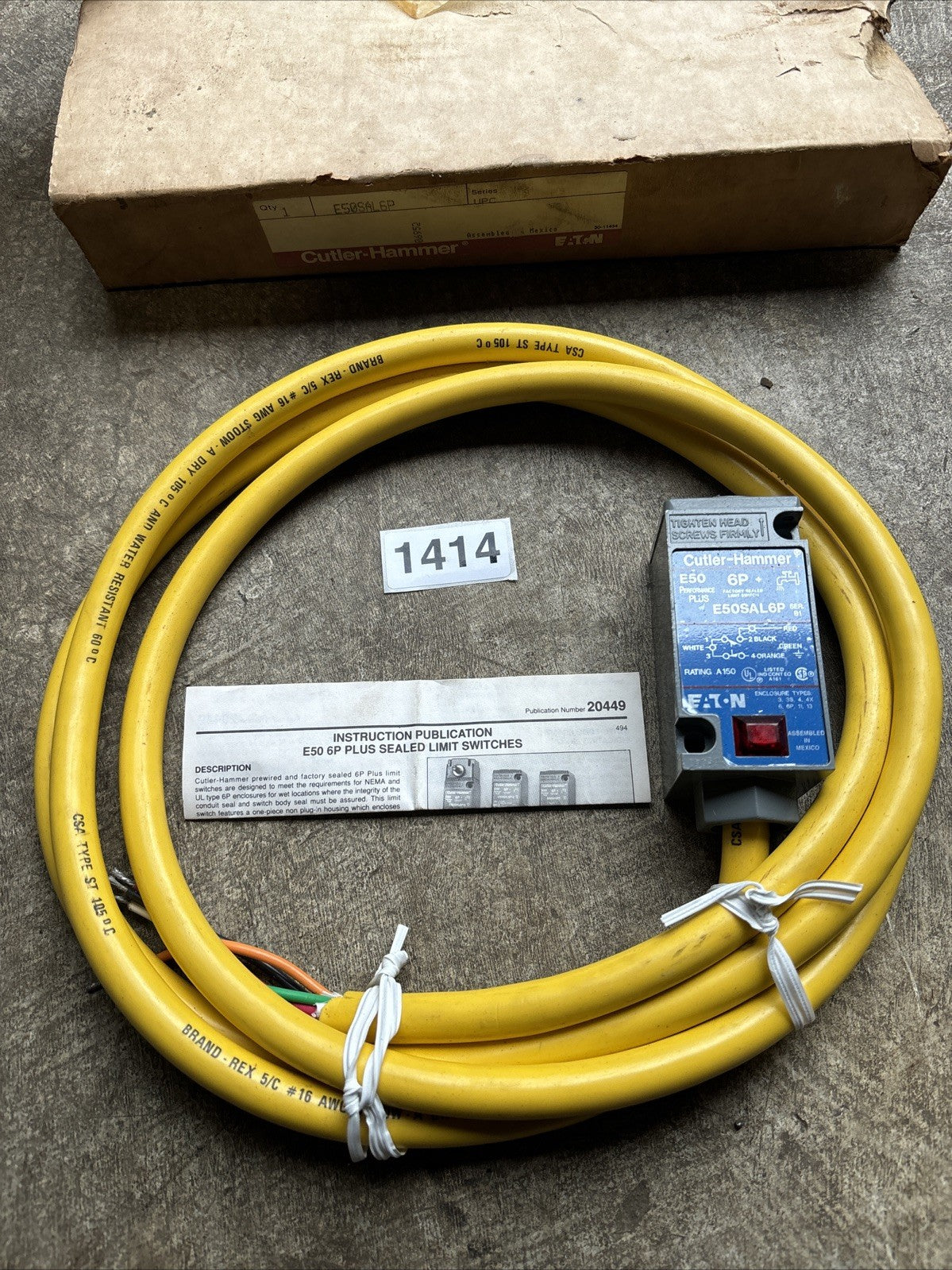 EATON CUTLER HAMMER HEAVY DUTY 6P+ LIMIT SWITCH E50SAL6P12 12FT CORD1