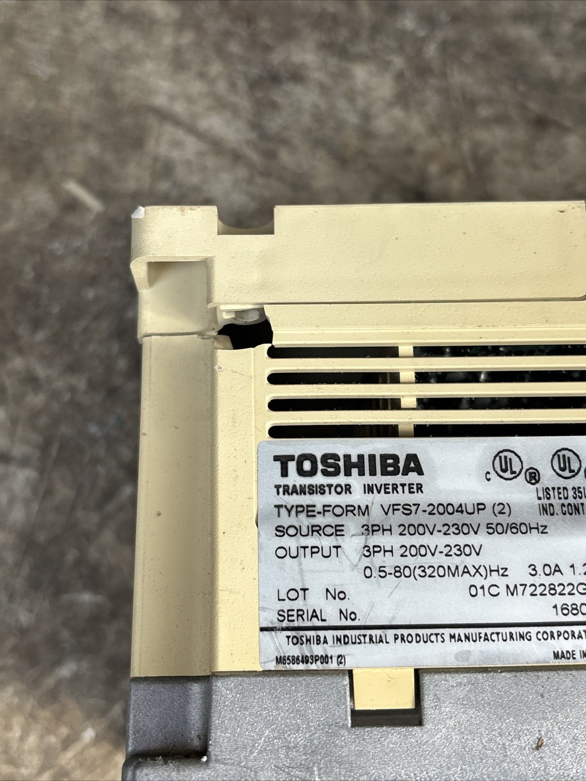 Toshiba VFS7 2004UP Transistor Invertor 3 Phase 3 Amp 200 230 Volts Works Read5