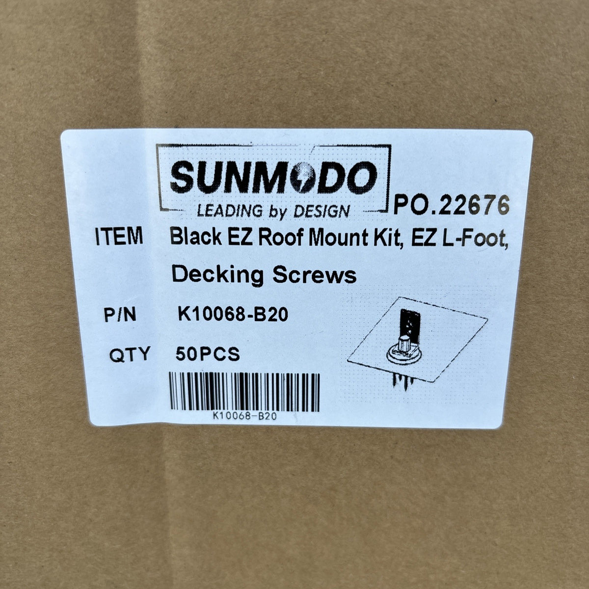 Case Of 50 Sunmodo K10068 B20 EZ Roof Mount Kit EZ L  Foot Balck1