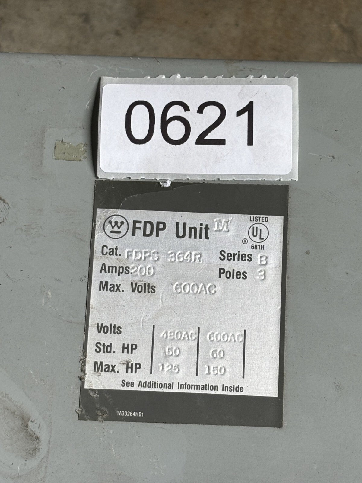 Westinghouse FDPS364R Fusible Panel Mount Switch 200 Amp 3 Pole 600 Vac1