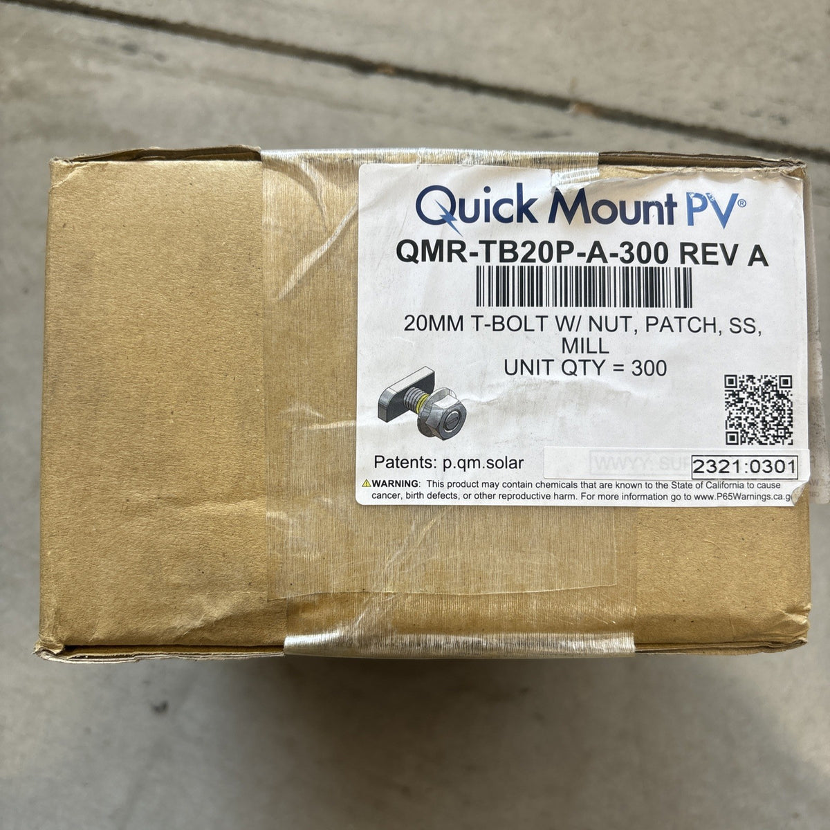 Quick Mount PV QMR TB20P A 300  T Bolt Solar Mounting Hardware New Case Of 3000
