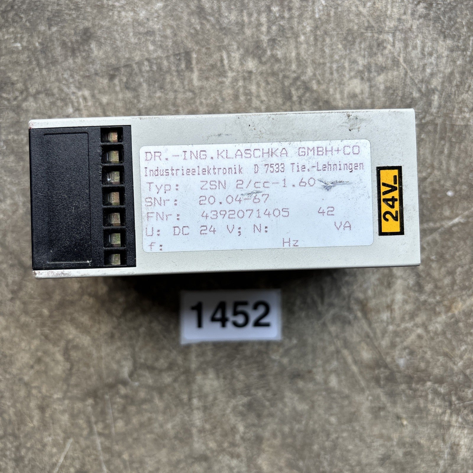 USED  KLASCHKA ZSN 2/CC 1.60 TRANSISTOR RELAY ZSN2CC1601