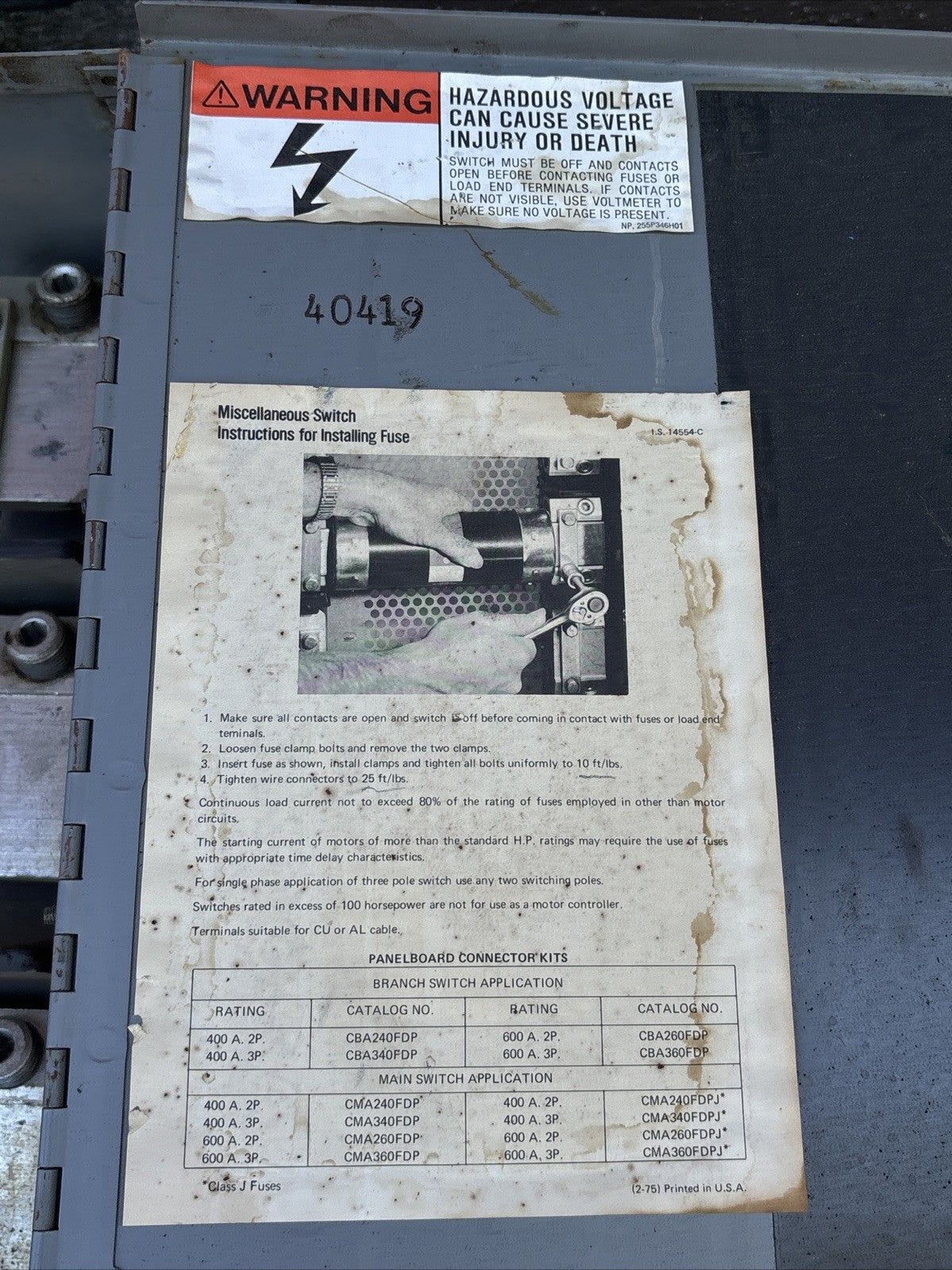 Westinghouse FDP365R 400 amp 600v Fusible Panel Mount Switch FDP Unit PM5174