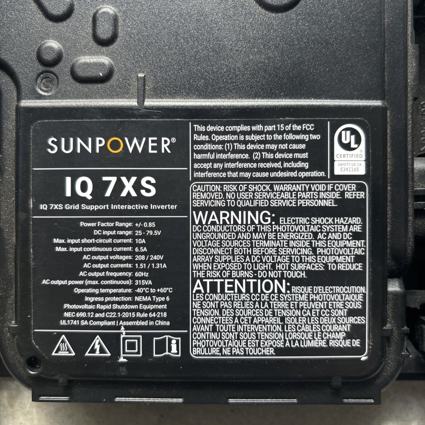 NEW SUNPOWER IQ7XS Microinverter Grid Support Interactive Inverter IQ7XS 96 2 US1