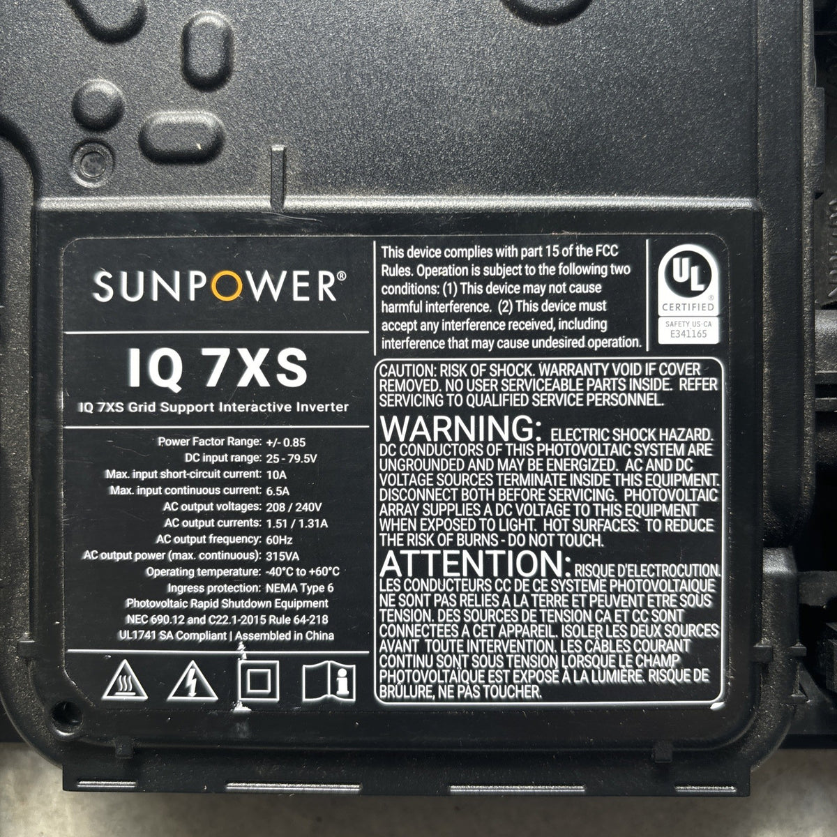 NEW SUNPOWER IQ7XS Microinverter Grid Support Interactive Inverter IQ7XS 96 2 US1