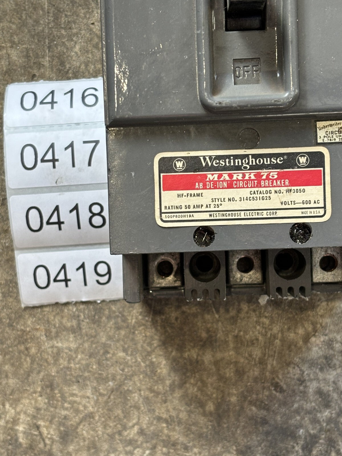Westinghouse HF3050 Circuit Breaker 50 Amp 3 Pole 600 Vac1