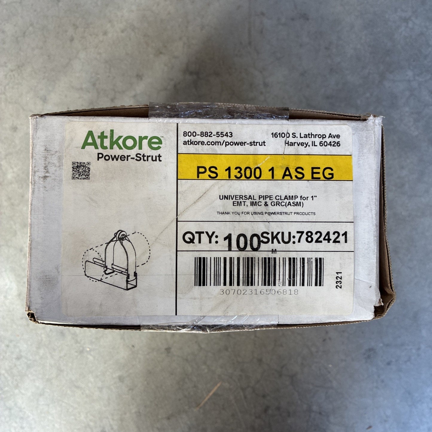 (Box of 100) Atkore Power Strut PS 1300 1" AS EG Pipe Clamp Part PS 1300 1 AS EG0