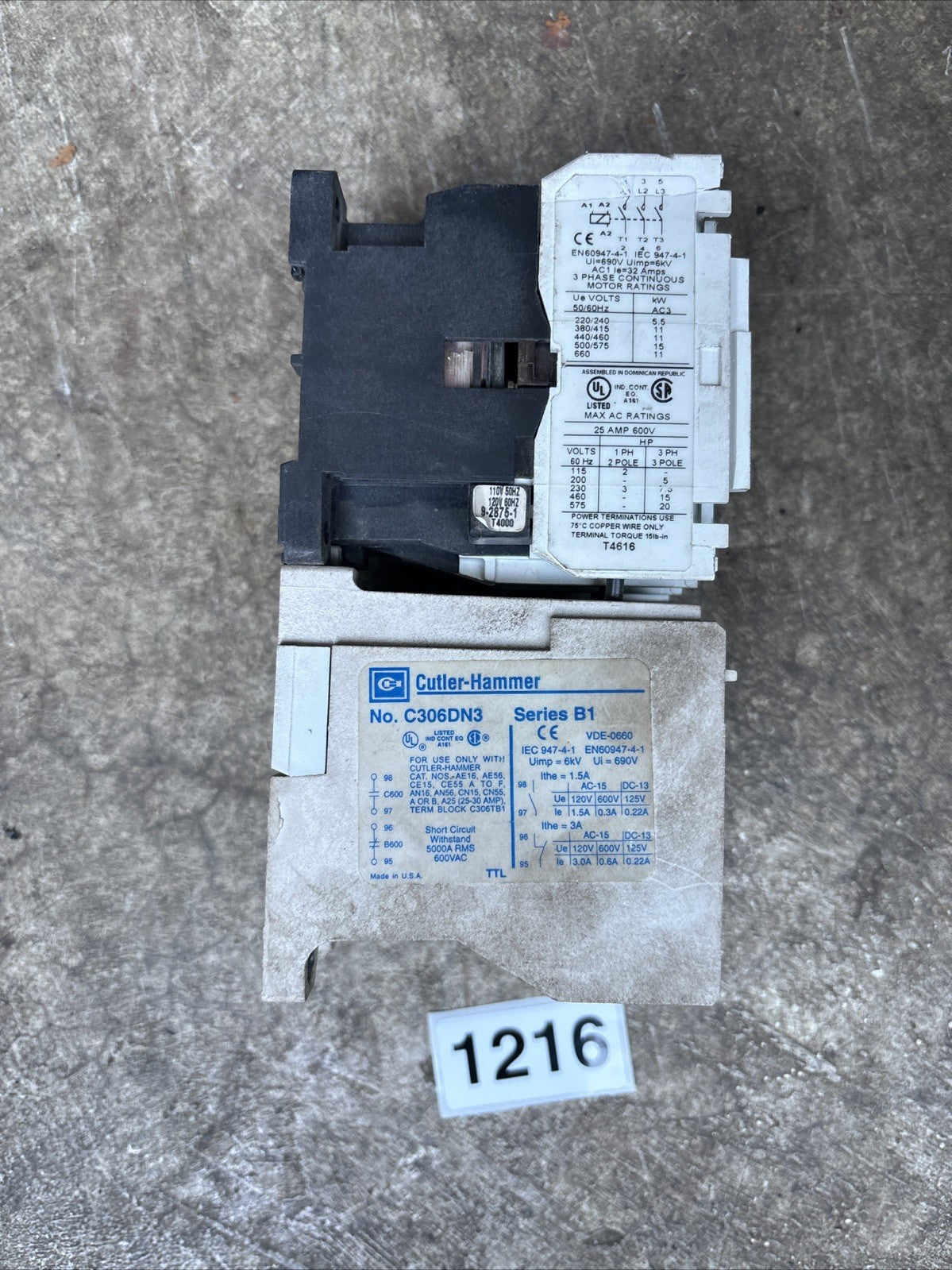 Eaton Contactor CE15DNS3 W/ C320KGS1 And Cutler Hammer C306DN31