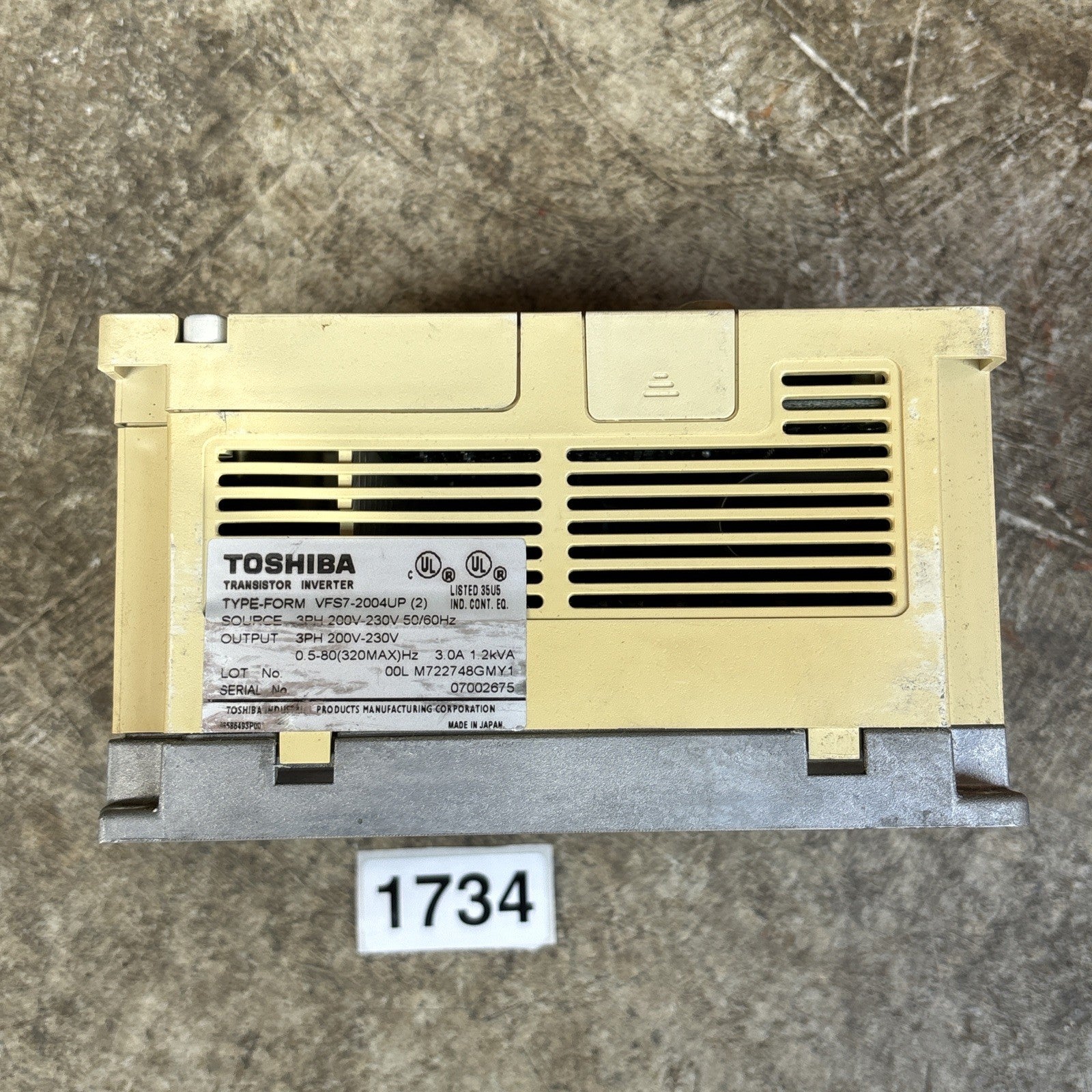 Toshiba VFS7 2004UP Transistor Invertor 3 Phase 3 Amp 200 230 Volts Works Read2