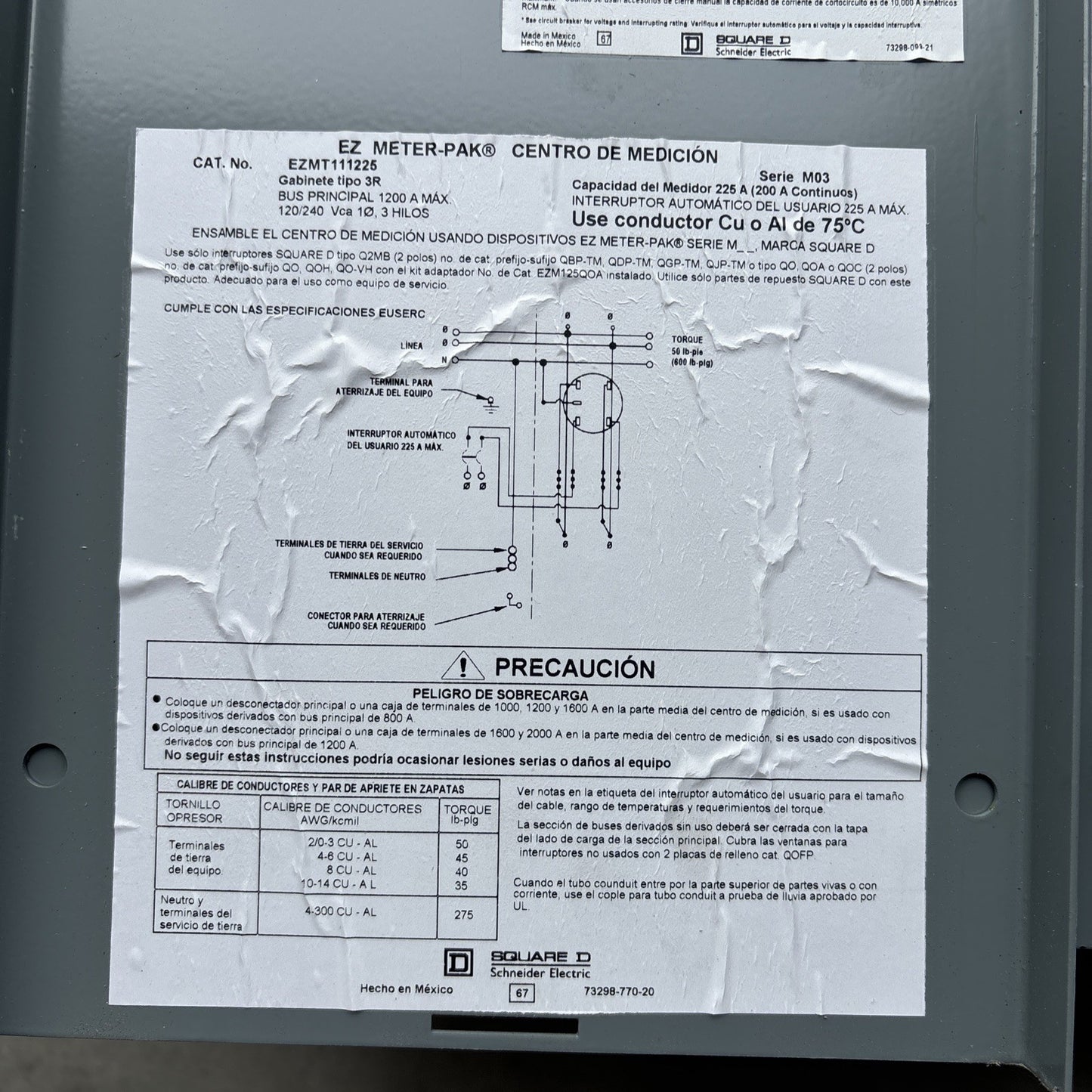 SQUARE D EZMT111225 1 PH 1200A Bus Ringed 225A EZM Meter w/ Test Bypass4