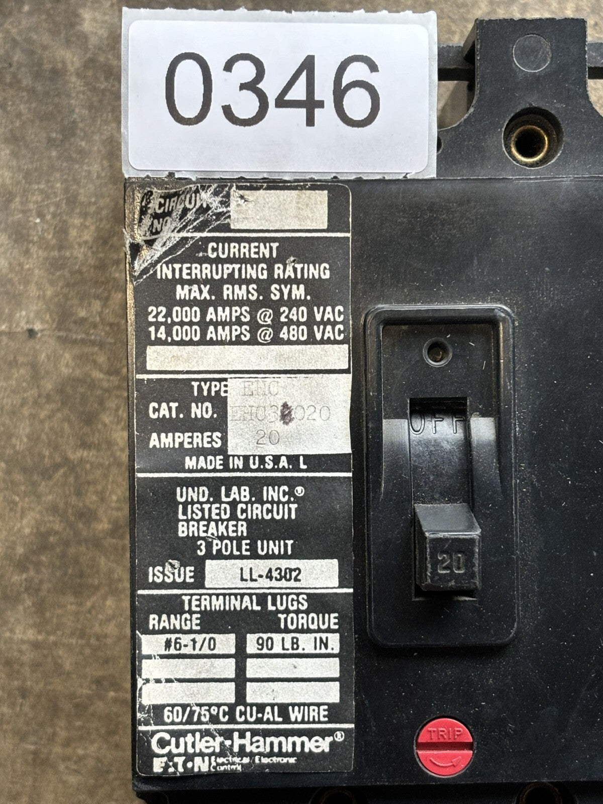 Cutler Hammer EHC3020 Circuit Breaker 20 A 3P 240/480V1