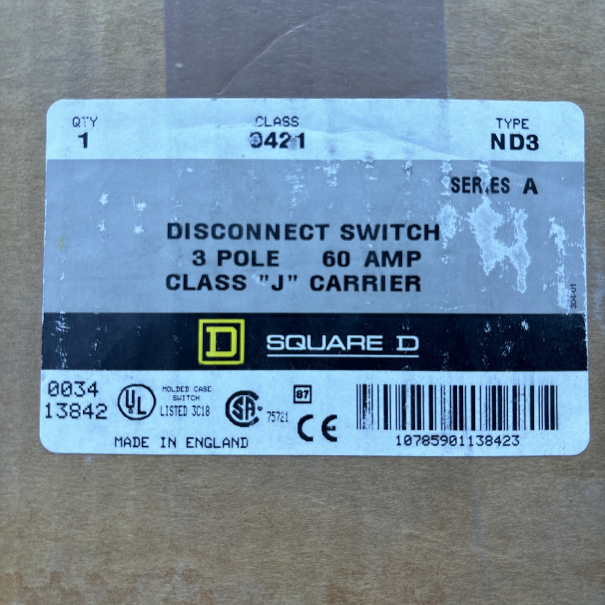 Square D ND3 Disconnect Switch 60AMP 600VAC-250VDC1