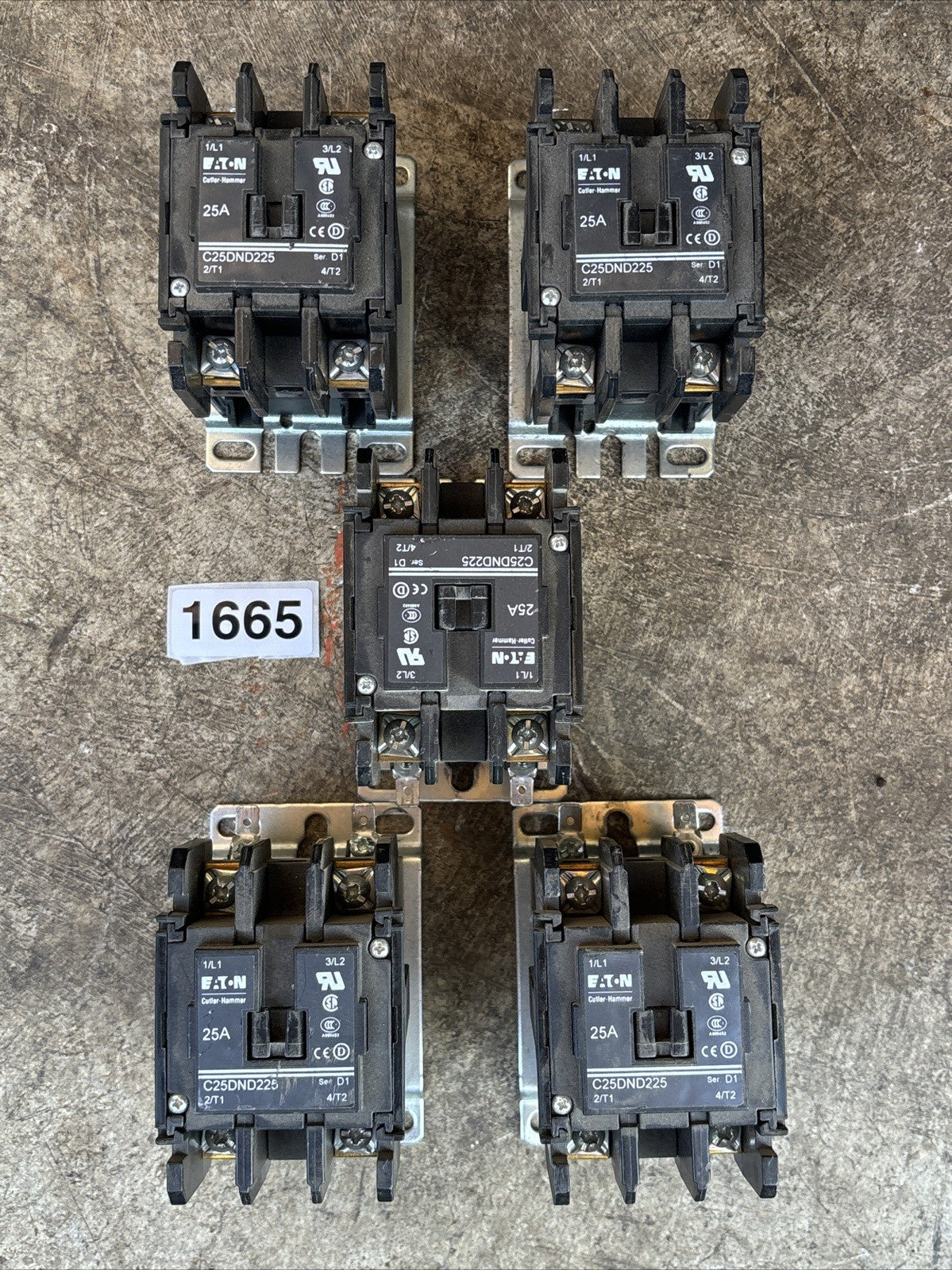 Lot Of 5 Eaton C25DND225, 25A Serial D1 Purpose Contactor0